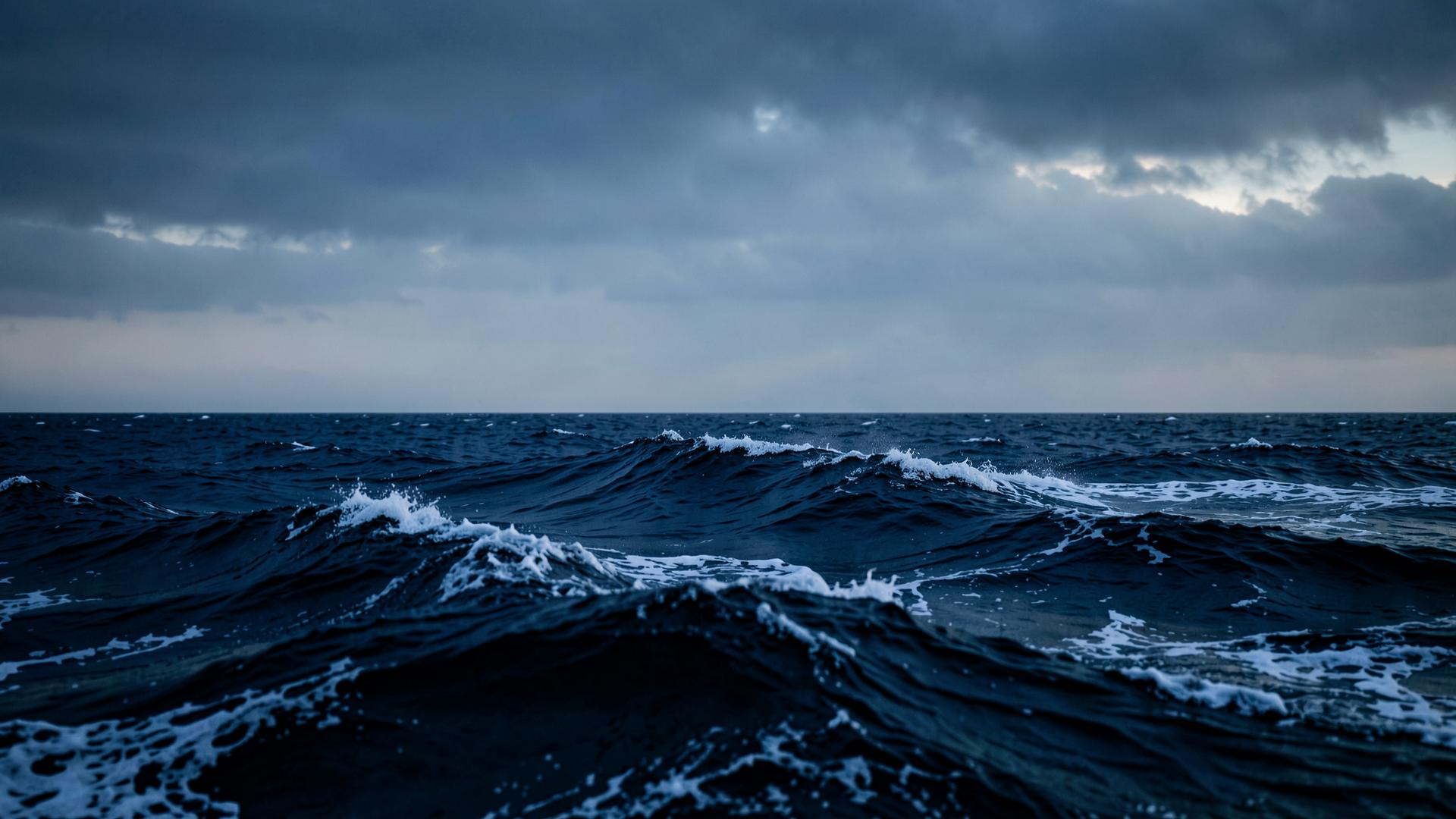 Open ocean swell under a heavy dawn sky
